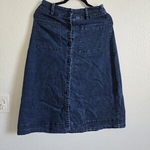 Free People Denim Womens Blue Midi Making Me Crazy Button Fridge Retro Skirt